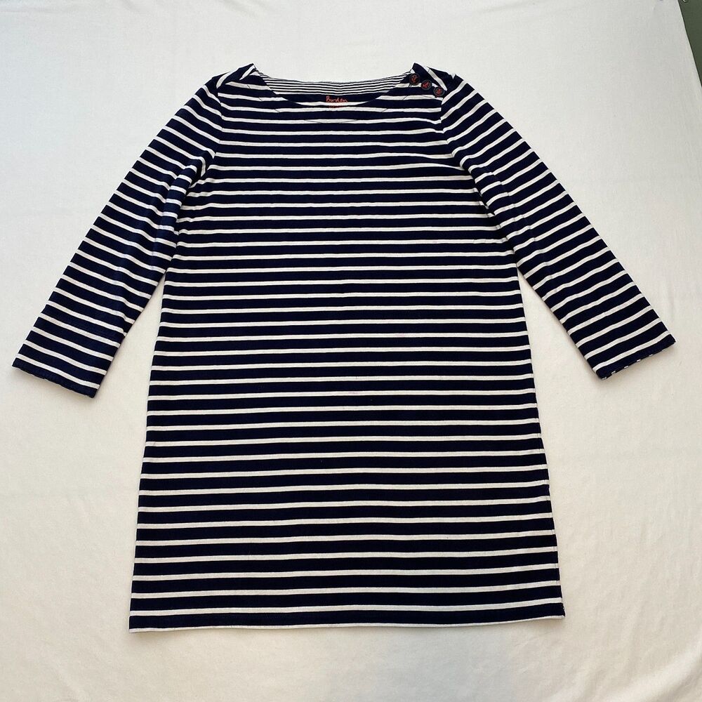 Boden Striped Long Sleeve Dress Womens 8 Blue White Sailor Nautical Knee Length